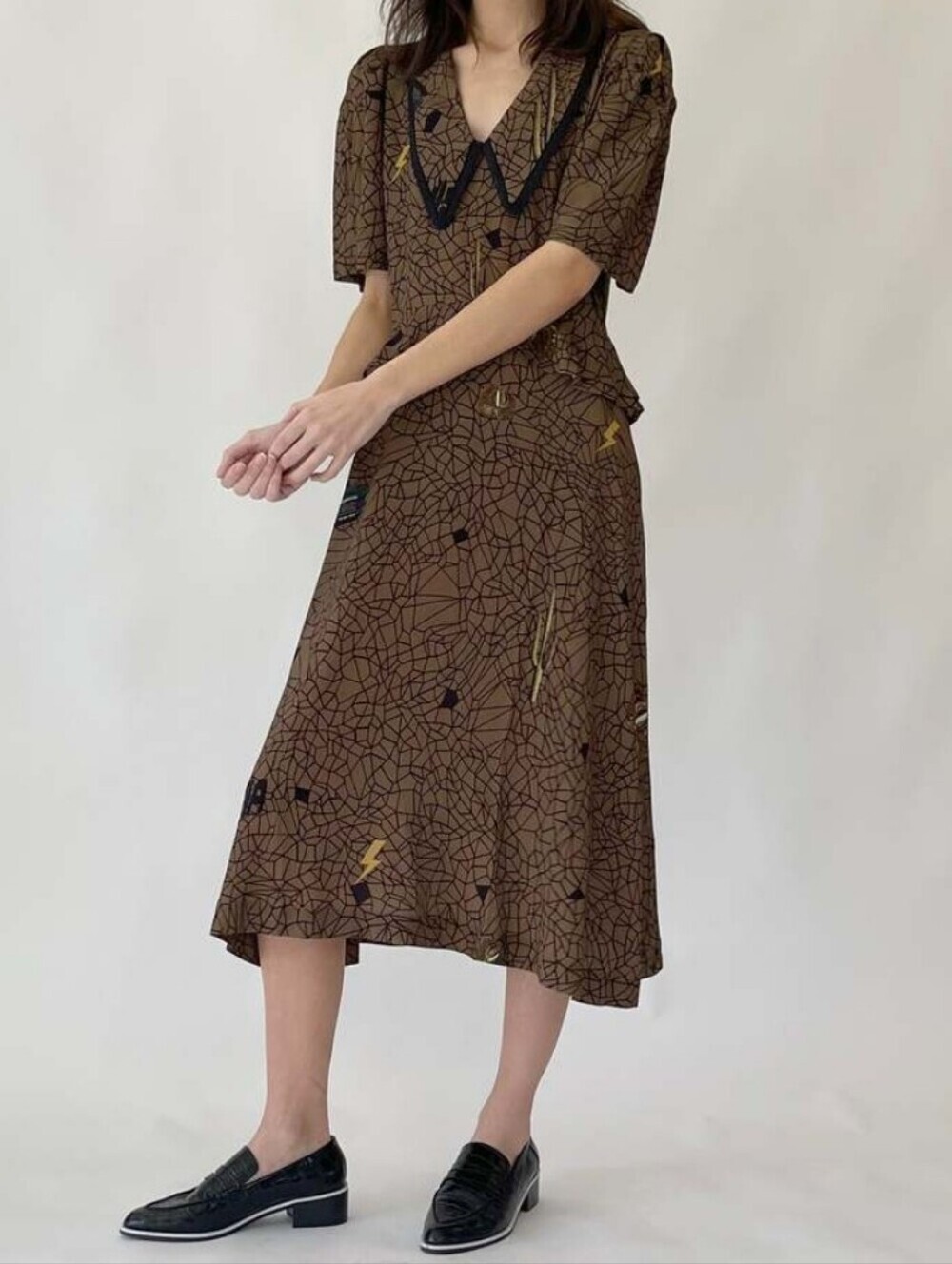 Salasai The Cosmic Dress in Khaki Print Quirky Australian Designer Midi Dress XS